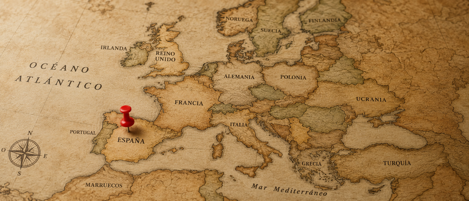 Mapa vintage de Europa con España marcada