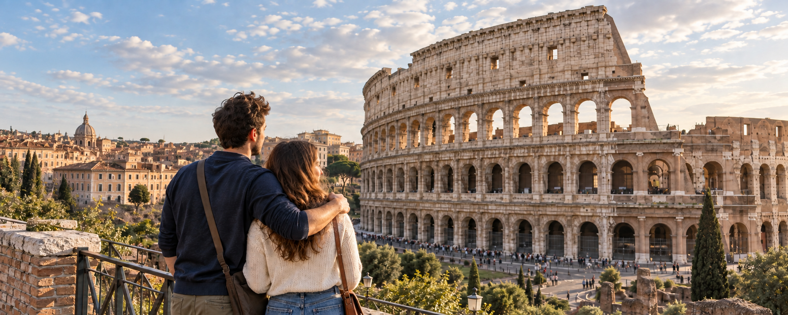 Pareja frente al Coliseo de Roma